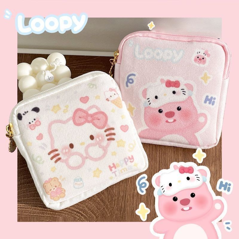 น่ารักการ์ตูน Beaver Loopy Kitty Tampton Pad กระเป๋าแบบพกพาขนาดใหญ่ความจุผ้าอนามัยกระเป๋า
