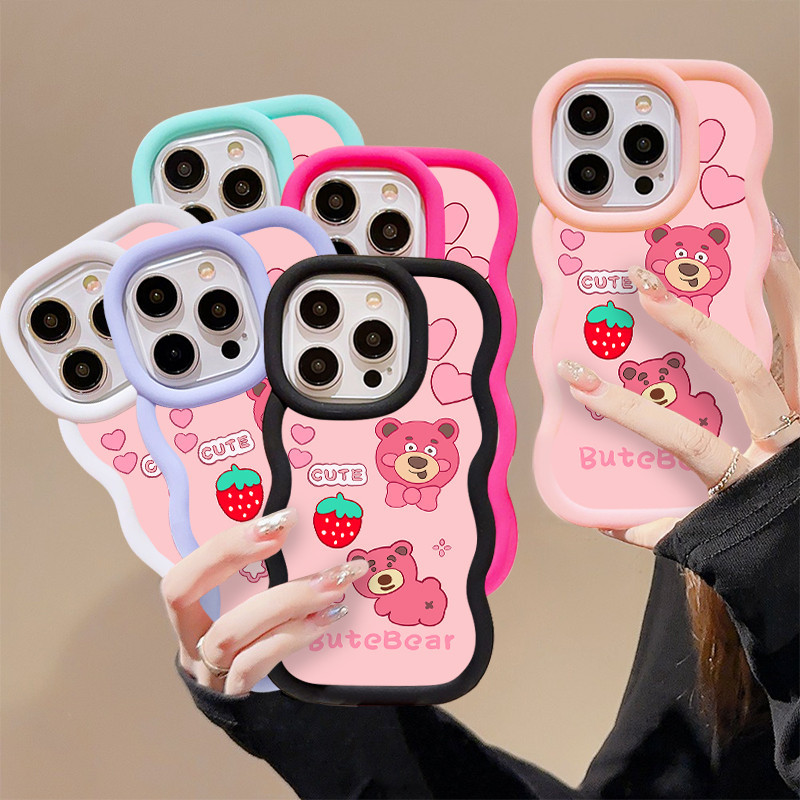 สําหรับsamsung Galaxy A51 A52 A52S A53 A54 A55 A73 M14 F14 / Samsung S22 S23 S24 Ultra /J7 Primeปลอกการ์ตูนน่ารักพีชหัวใจสีชมพูสตรอเบอร์รี่หมีซิลิโคนนุ่มกันกระแทก