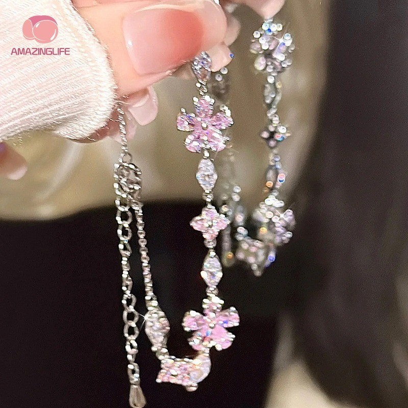 1 PC Elegant Zircon Cherry Blossom สร้อยข้อมือ - สําหรับสาวหวานประณีต Moon กําไลข้อมือ - Simple ประณีตสร้อยข้อมือเครื่องประดับ