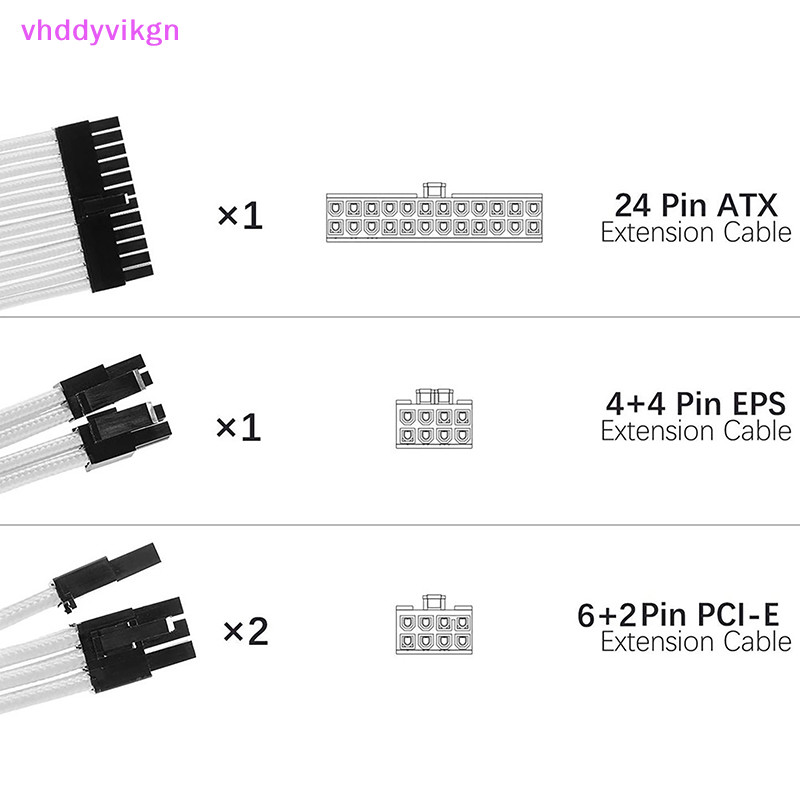 VHDD PSU ATX 24Pin สายไนลอน 8-pin 6 + 2pin สายไฟ 24-pin เมนบอร์ดสําหรับคอมพิวเตอร์พีซีกรณีสายไฟชุด T