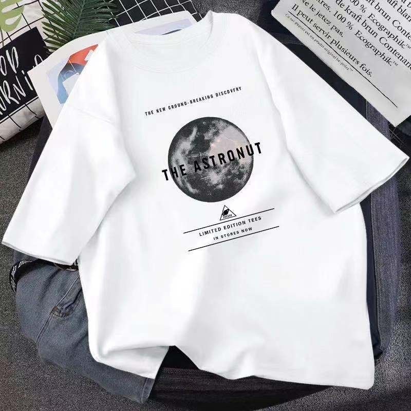 Basi[ส่งจากไทย] เสื้อยืดคอกลม แขนสั้น ผ้าคอตตอนแบบนิ่มไม่ย้วย พิมพ์ลายพระจันทร์วินเทจเท่มากๆ สไตล์วัยรุ่น ผ้าฝ้ายนุ่ม