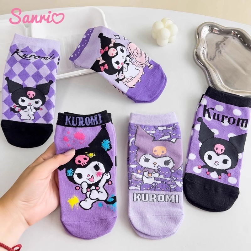 SANRIO ซานริโอ การ์ตูน คุโรมิ ถุงเท้าฤดูใบไม้ผลิและฤดูใบไม้ร่วงเด็ก/สาวถุงเท้าดูดซับเหงื่อระบายอากาศ