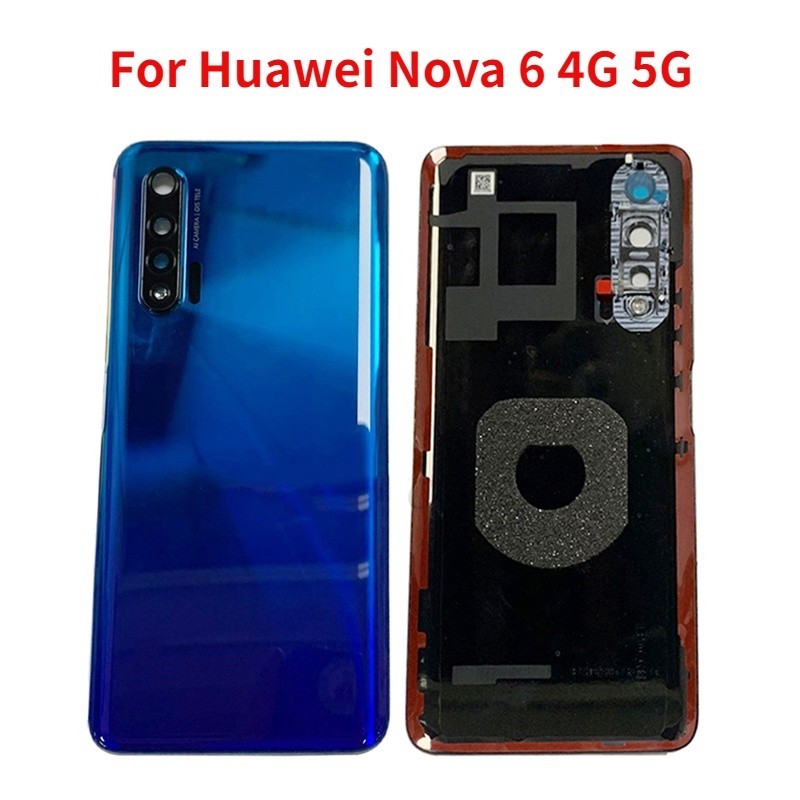 Original Housing สําหรับ Huawei Nova 6 4G 5G แบตเตอรี ่ ฝาหลังกระจกด ้ านหลังประตูพร ้ อมเลนส ์ กล ้ องเปลี ่ ยน