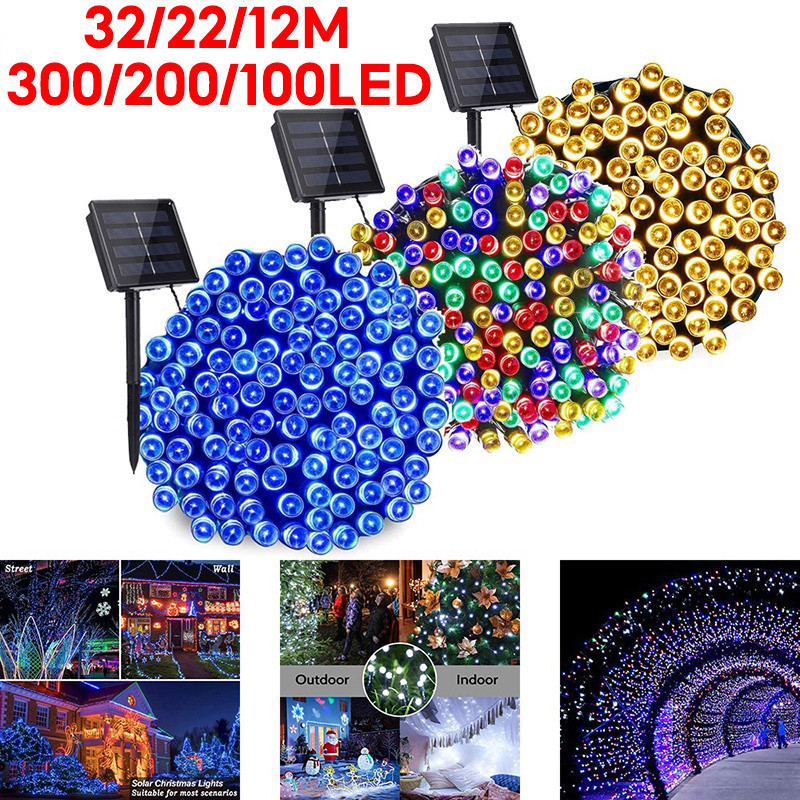32m ไฟสตริงพลังงานแสงอาทิตย์ 300/200/100LED พลังงานแสงอาทิตย์ไฟกลางแจ้งกันน้ํา 8 โหมดพลังงานแสงอาทิตย์ Twinkle ยุติธรรมไฟสําหรับคริสต์มาสสวนวันหยุดตกแต่งงานแต่งงาน