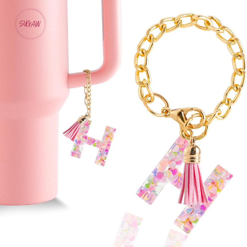 Letter Charm อุปกรณ์เสริมสําหรับ Tumbler IceFlow น้ําขวดจี้ 1 PCS น่ารักเริ่มต้นพวงกุญแจ Handle Charm สําหรับ Stanley Tumbler SUGAW