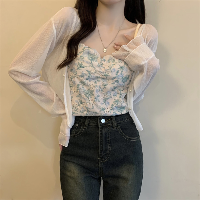 DoDo⭐️เสื้อสายเดี่ยวลายดอกไม้เต็มตัว ดีเทลด้านหลังลูกไม้พร้อมเสื้อคลุมเก๋ๆผ้าบางสวมใส่สบาย(8K67) - รูปที่ 2