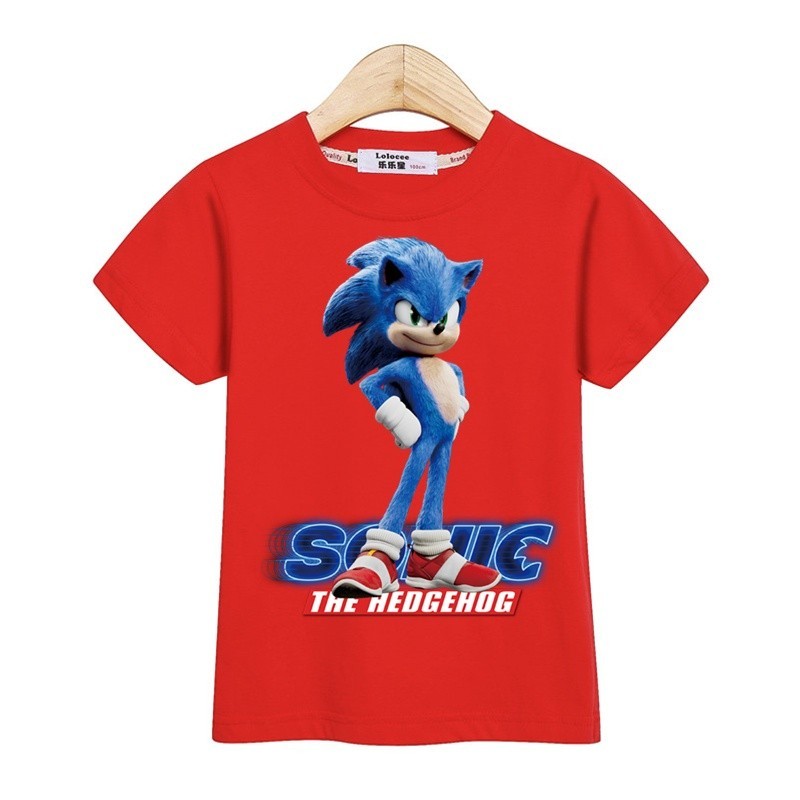 เสื้อยืดผ้าฝ้ายพิมพ์ลายเสื้อยืดแขนสั้น พิมพ์ลายภาพยนตร์ Sonic The Hedgehog 2 แฟชั่นฤดูร้อน สําหรับเด็กผู้ชาย และผู้หญิง