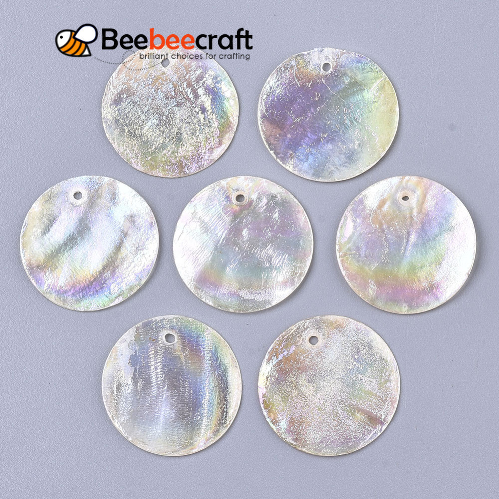 2-10 ชิ้น Capiz Shell จี้สี AB แบนรอบใส AB 25x1 มม.รู: 1.5 มม.