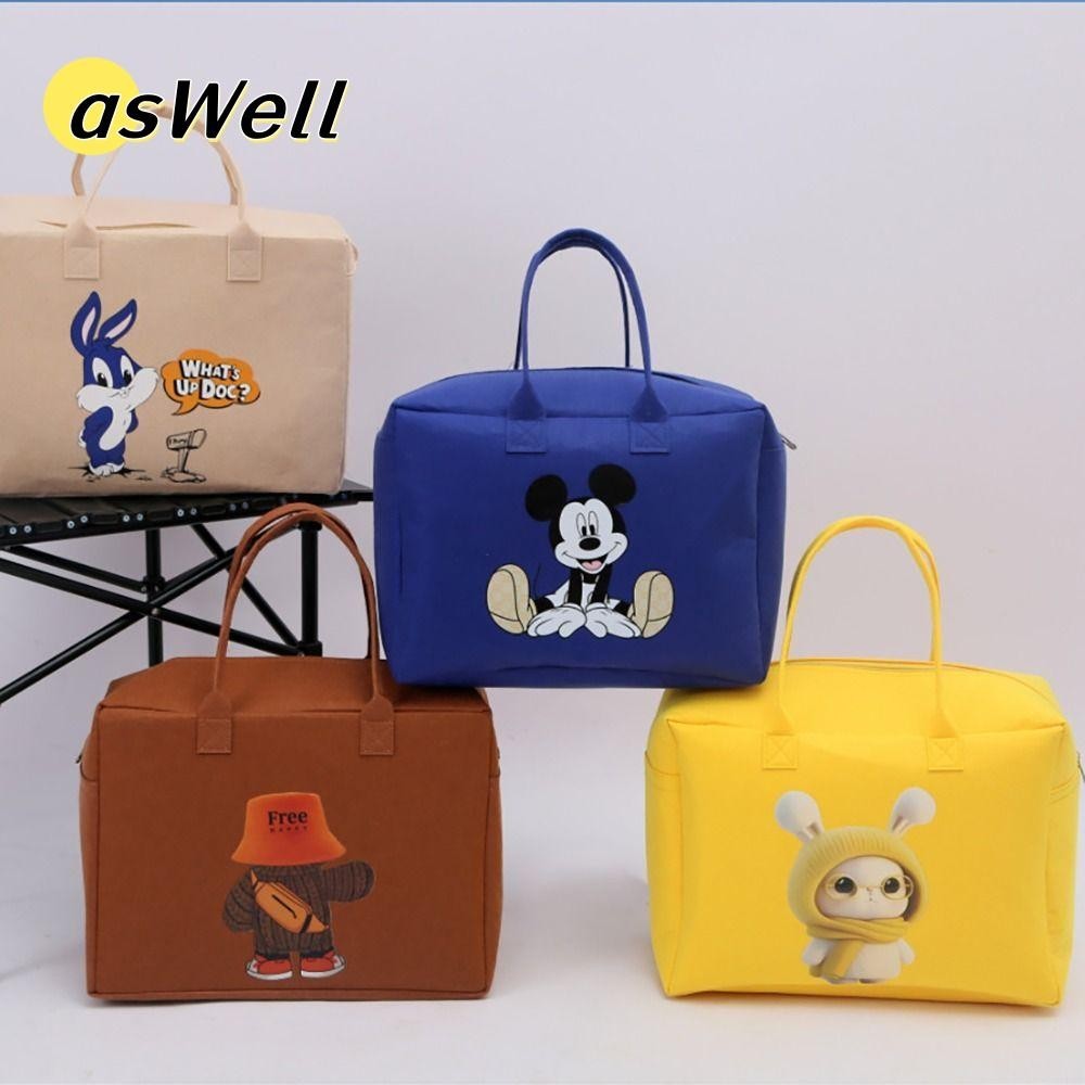Aswell Felt Travel Bag, การ ์ ตูนพิมพ ์ กระเป ๋ าเดินทางแบบพกพากระเป ๋ าถืออาหารกลางวันแบบพกพาความจุขนาดใหญ ่ กระเป ๋ าดัฟเฟิลนักเรียน