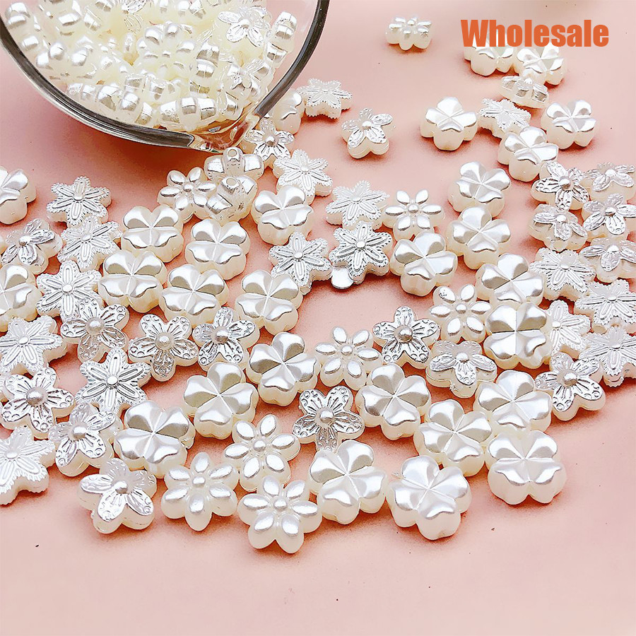 50/100 ชิ้นเลียนแบบ Pearl ABS ลูกปัดหลวม Perforated ดอกไม้ประเภทสามมิติ DIY สร้อยคอสร้อยข้อมือเครื่องประดับทําอุปกรณ์เสริม