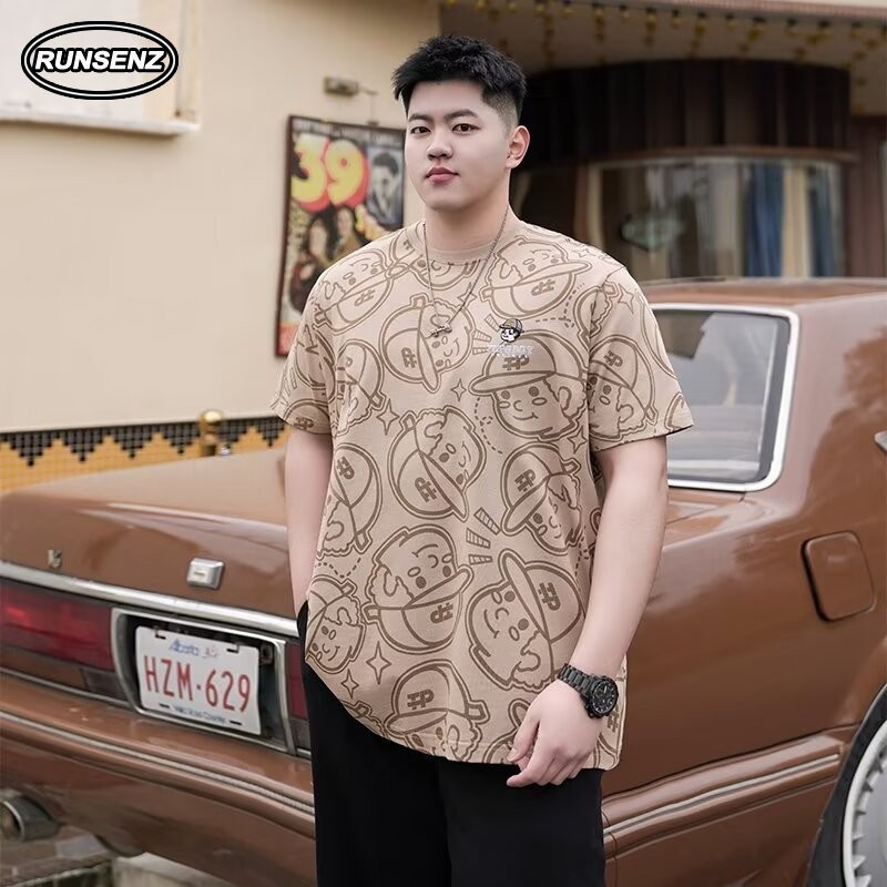 Xxl-8xl เวอร ์ ชั ่ นเกาหลีขนาดใหญ ่ ผู ้ ชายขนาดบวกเสื ้ อยืดคอกลมลําลองหลวมแขนสั ้ นTee