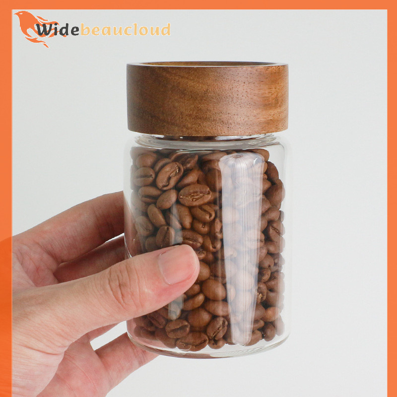 Widebeaucloud เมล็ดกาแฟคอนเทนเนอร์หลอดแก้วเครื่องมือไม้หลอดบรรจุขวด Grain Storage กระป๋องปิดผนึก Barista เครื่องมือของขวัญ Nice