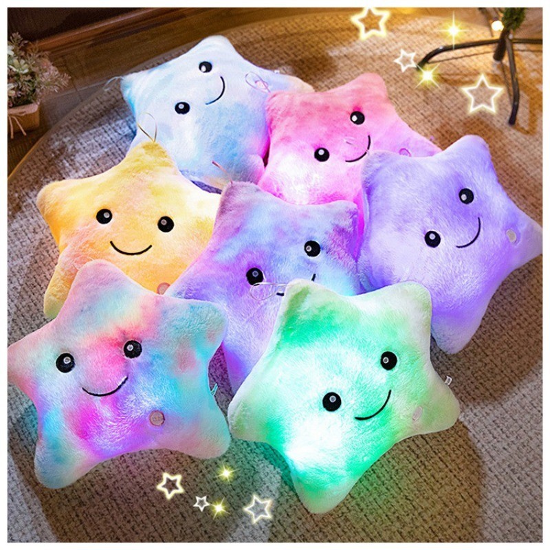 หมอนดาวเรืองแสงของเล ่ นตุ ๊ กตาโรแมนติกที ่ มีสีสันห ้ าแฉกดาวตกแต ่ งของขวัญวันเกิดสาว
