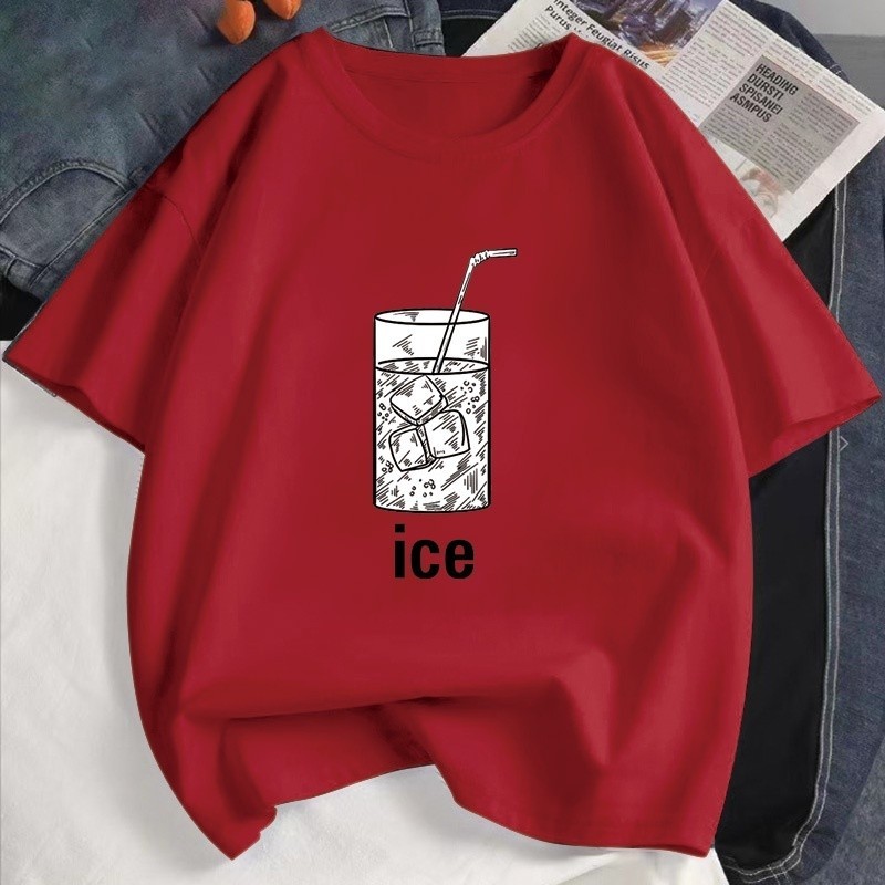 【ส่งจากไทย】เครื่องดื่มน้ำแข็ง T-shirt ลายน่ารัก ผ้าฝ้าย 100% S-5XL （H O เครื่องแต่งกาย）