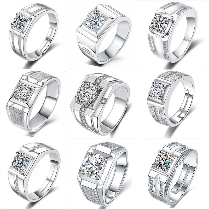 Elegant Men 's Silver Zircon แหวนปรับแหวนแต ่ งงานคริสตัลเพชรแหวนผู ้ ชายแฟชั ่ นเครื ่ องประดับของขวัญ