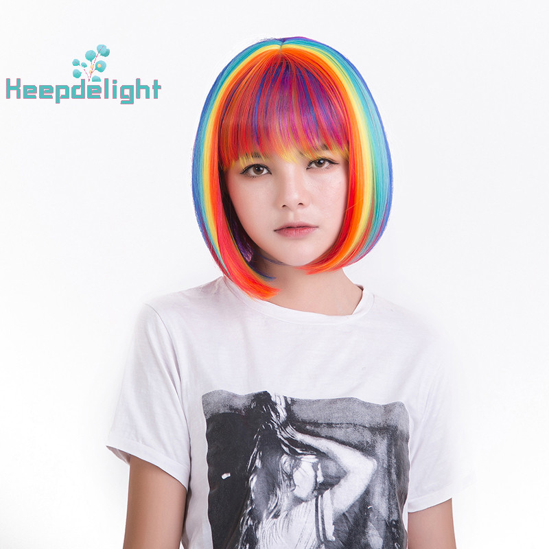 [ Keepdelight ] วิกผมฝนผู ้ หญิงวิกผมสีสังเคราะห ์ ตรงผมทนความร ้ อน Ombre คอสเพลย ์ วิกผม Bangs วิกผมฮาโลวีน [ ใหม ่ ]