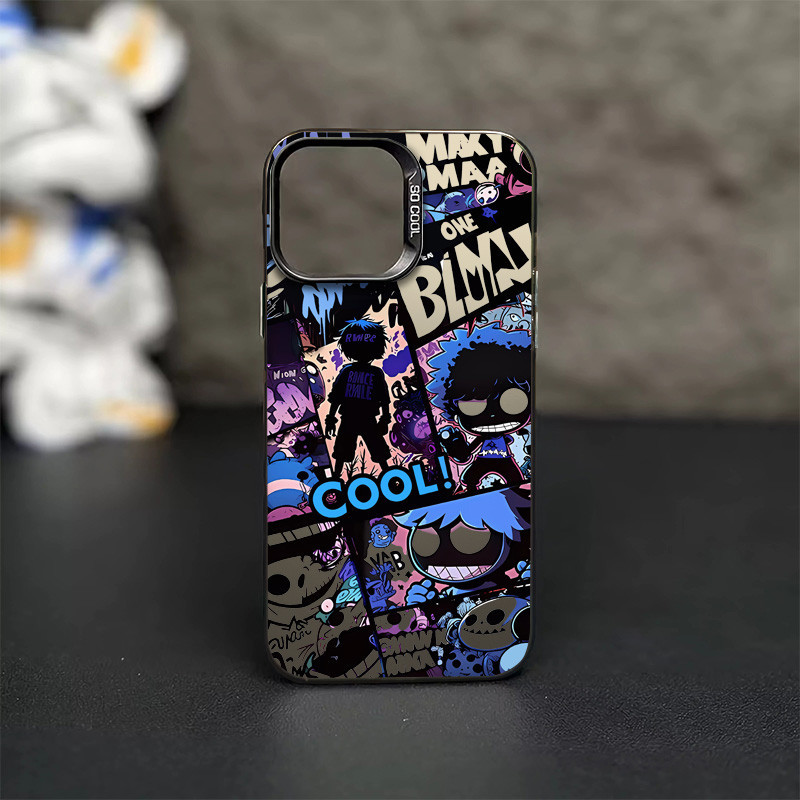 ใหม่ Chaopai Blue การ์ตูนภาพประกอบเคสโทรศัพท์สําหรับ IPhone 11 12 13 Pro Max 14 15 7 8 Plus SE 2020 XR X/XS Max เคสซิลิโคน Anti Drop ปุ่มโลหะ