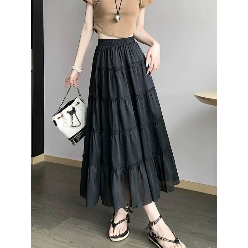 💖Bonnie💖กระโปรงผู้หญิง เอวยางยืด เอวกลาง🥰ผ้าจีบ ทรงเอ กระโปรงยาว💥สไตล์ลำลอง - รูปที่ 7