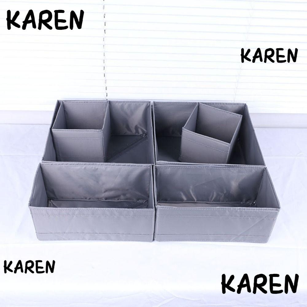 กล่องจัดระเบียบตู้เสื้อผ้า KAREN, ที่จัดระเบียบตู้เสื้อผ้าสีเทา/สีขาว/สีม่วงแบบพับได้, ผ้า Art ชุดชั้นใน Organizer เสื้อผ้า