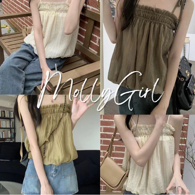 mollygirl.shop 2025 เทศกาลสาดน้ำ ข้อเสนอพิเศษ ใหม่สไตล์ฤดูร้อนสาวหวานเสื้อกั๊กแขวน
