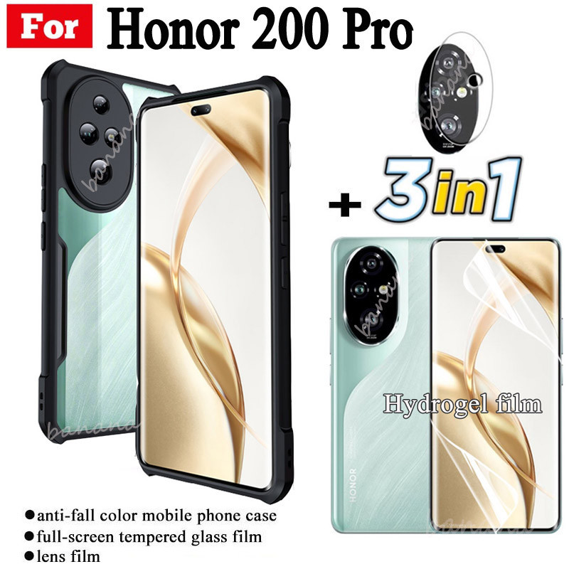 3 in 1 Honor 200 Pro เคสโทรศัพท์มือถือป้องกันการล่มสลายสําหรับ Honor200 ฟิล์มไฮโดรเจลแบบนุ่ม + ฟิล์มเลนส์กล้อง