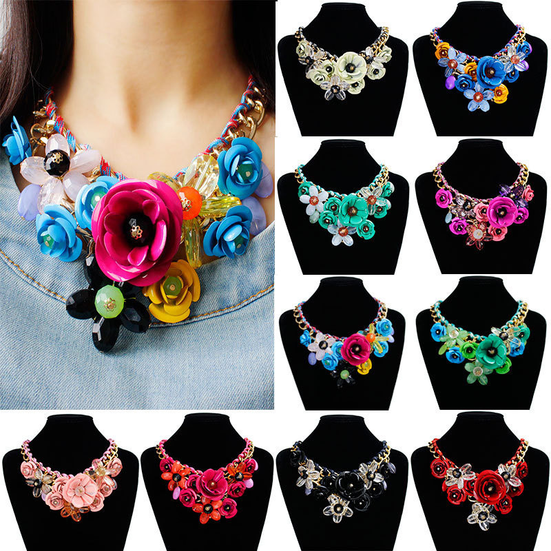 สร้อยคอดอกไม้และจี้ Bohemian Statement Maxi Choker สร้อยคอผู้หญิงเครื่องประดับพู่ Collier Vintage Collar
