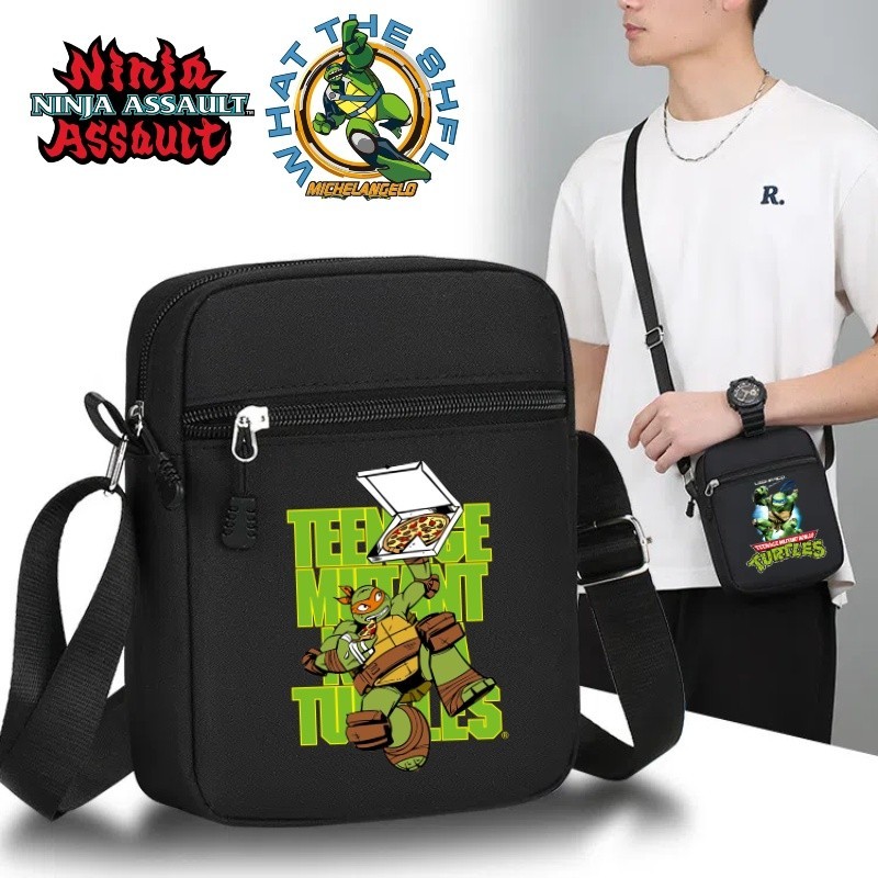 New Teenage Mutant Ninja Turtles Crossbody Bag Michelangelo พิมพ์สแควร์แฟชั่นผ้าใบกระเป๋าผู้ใหญ่และเ