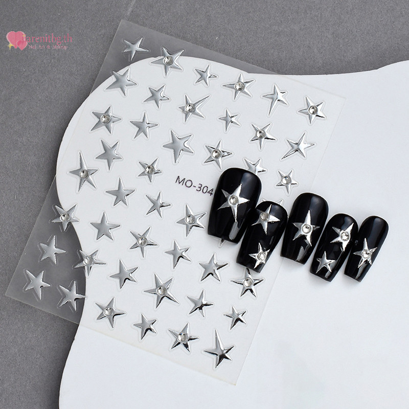 Renbg 3D ไม่สม่ําเสมอ Pentagram Rhinestone สติ๊กเกอร์ติดเล็บ Y2K Satr เล็บ Decals Starlight Charm ฟอยล์ตกแต่ง Self กาว TH