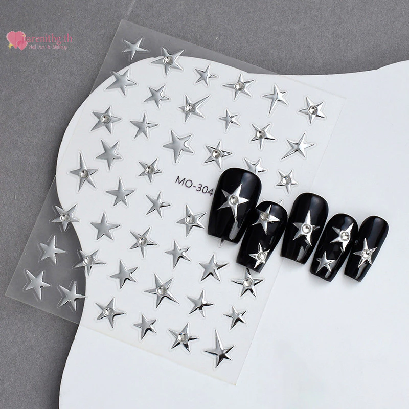 Renbg 3D ไม่สม่ําเสมอ Pentagram Rhinestone สติ๊กเกอร์ติดเล็บ Y2K Satr เล็บ Decals Starlight Charm ฟอยล์ตกแต่ง Self กาว TH