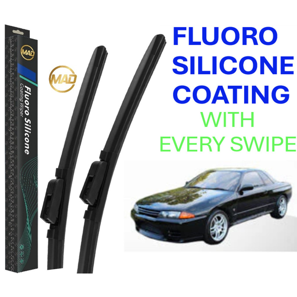 Nissan GT-R R32 (1989-1994) 2 ชิ้น (1 ชุด) MAD FLUORO ซิลิโคนเคลือบ Wiper กระจกเคลือบ Trapo คุณภาพ W