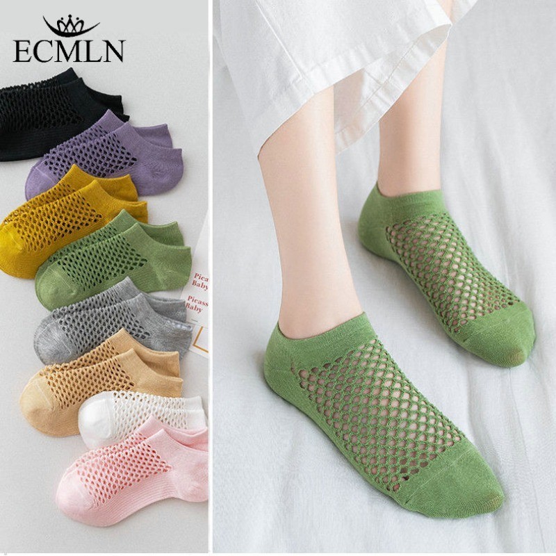 Ecmln ผู้หญิงตาข่ายระบายอากาศ Hollow Out ถุงเท้าข้อเท้าฤดูร้อนหลายสีถุงเท้าหลุม