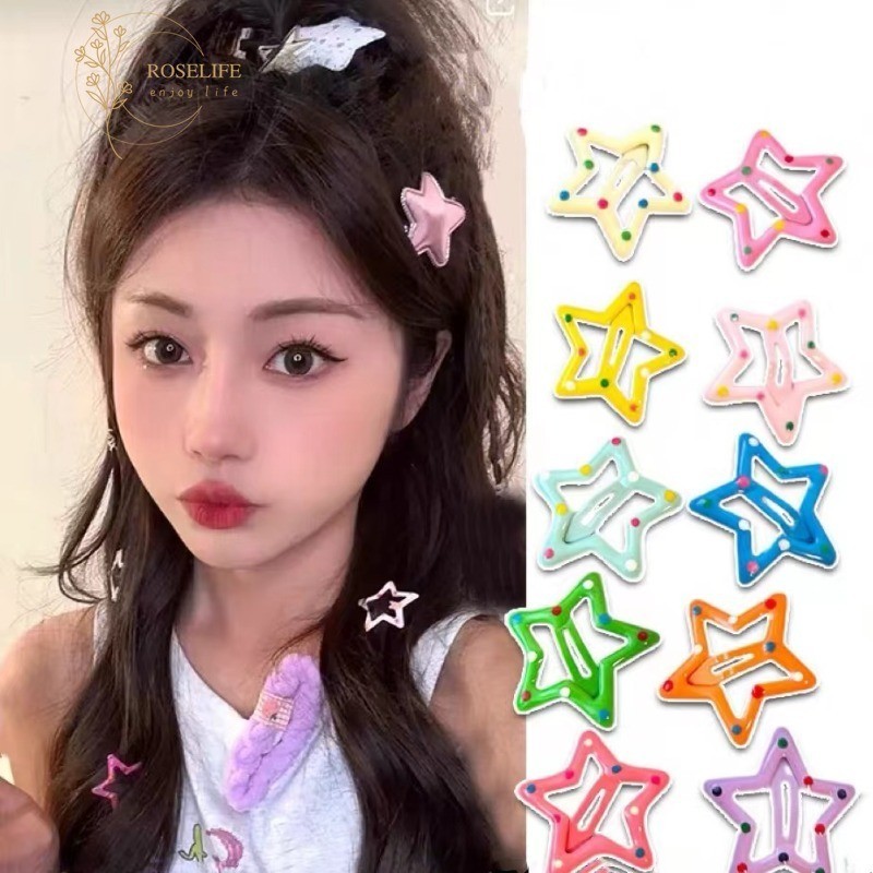 Roselife หวานน่ารัก Mini สไตล์ Dopamine สีสัน Dot Hollow Star กิ๊บติดผมสําหรับผู้หญิงเด็กแฟชั่น Hairpins Barrettes ผมน่ารักทุกวันอุปกรณ์จัดแต่งทรงผม