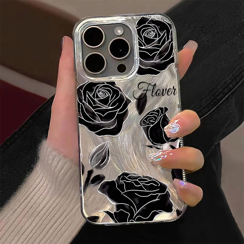 ดอกไม้สีดําเข้ากันได้สําหรับ Apple 15 ProMax เคสโทรศัพท์ Cool และ Cool สไตล์ IPhone 14 ใหม่ 12 ความรู้สึกระดับไฮเอนด์ 13Pro ผู้หญิง 11 Anti Drop Xsmax ซิลิโคน 8 PLUS กรณี