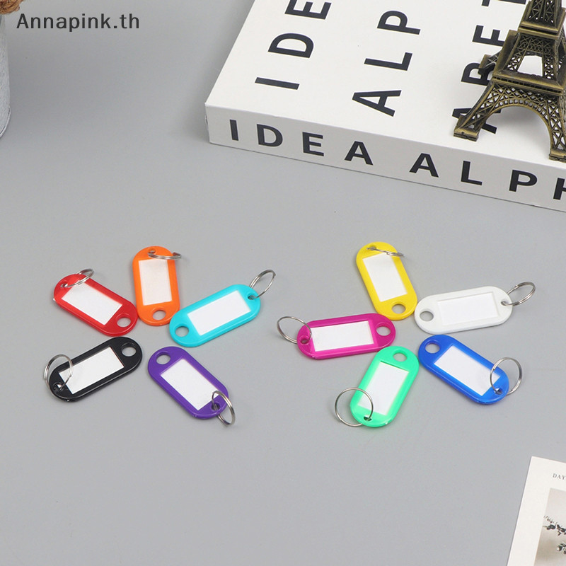Annapink.th 50 ชิ้นพวงกุญแจสีสันสดใสแท็กกุญแจป้ายชื่อ ID TEL หมายเลขป้ายเครื่องหมาย Baggage Tag EN