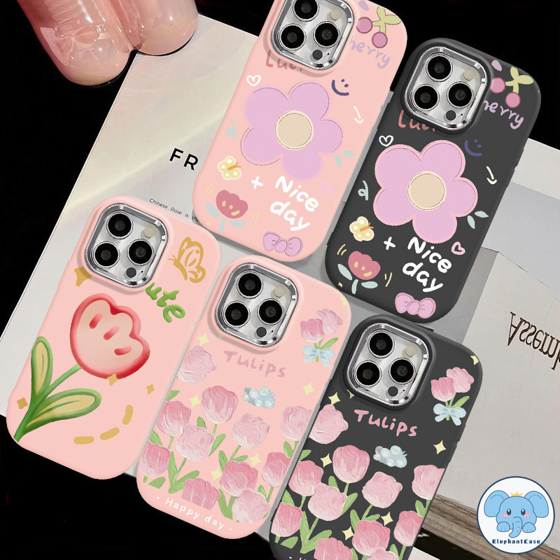 ภาพวาดสีน้ำมันน่ารัก ดอกทิวลิป ดอกไม้ การ์ตูน ปกสีลูกกวาดอ่อนiPhone 16 11 15 7Plus 14 13 12 Pro Max XR SE X 8Plus XS Max
