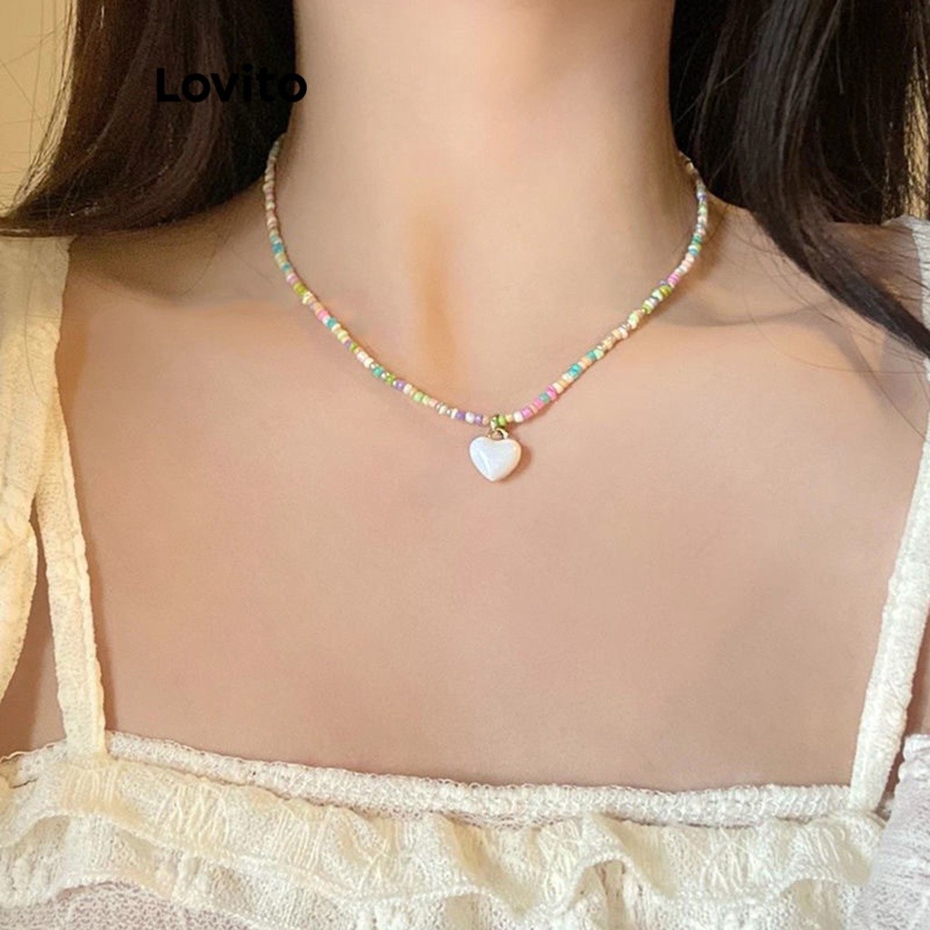 Lovito สร้อยคอผู้หญิง โลหะ สไตล์ลำลอง สีพื้น LFA02083 (หลากสี)