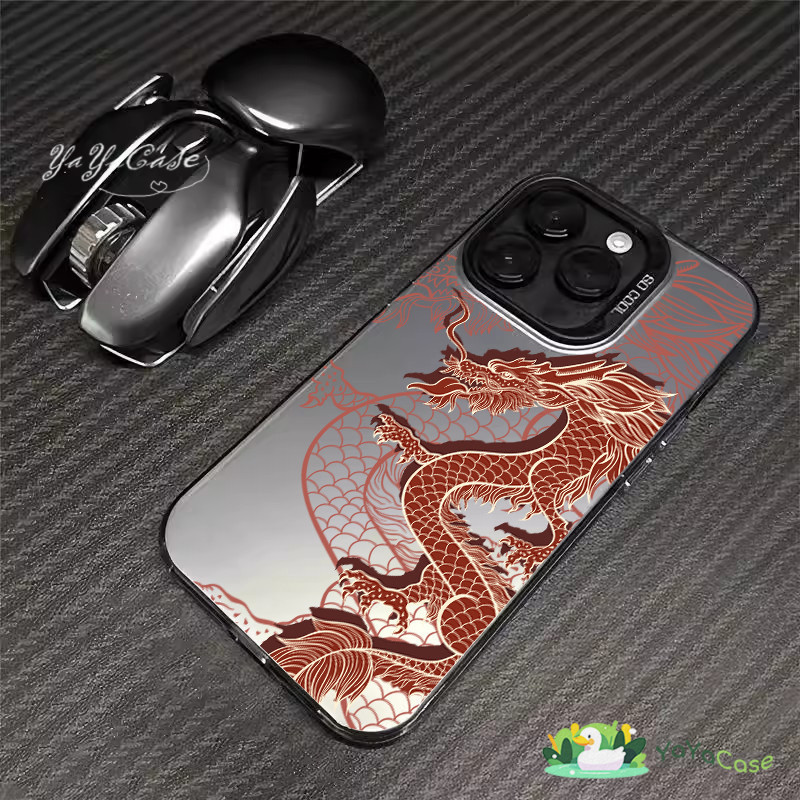 สำหรับ iPhone11 13 CASE FOR เคสไอโฟน15 14 12 Pro Max 15 14 7 8 Plus X XR XS MAX มังกรจีน รุ่น สไตล์ ขั้นสูง สี เงิน เคส