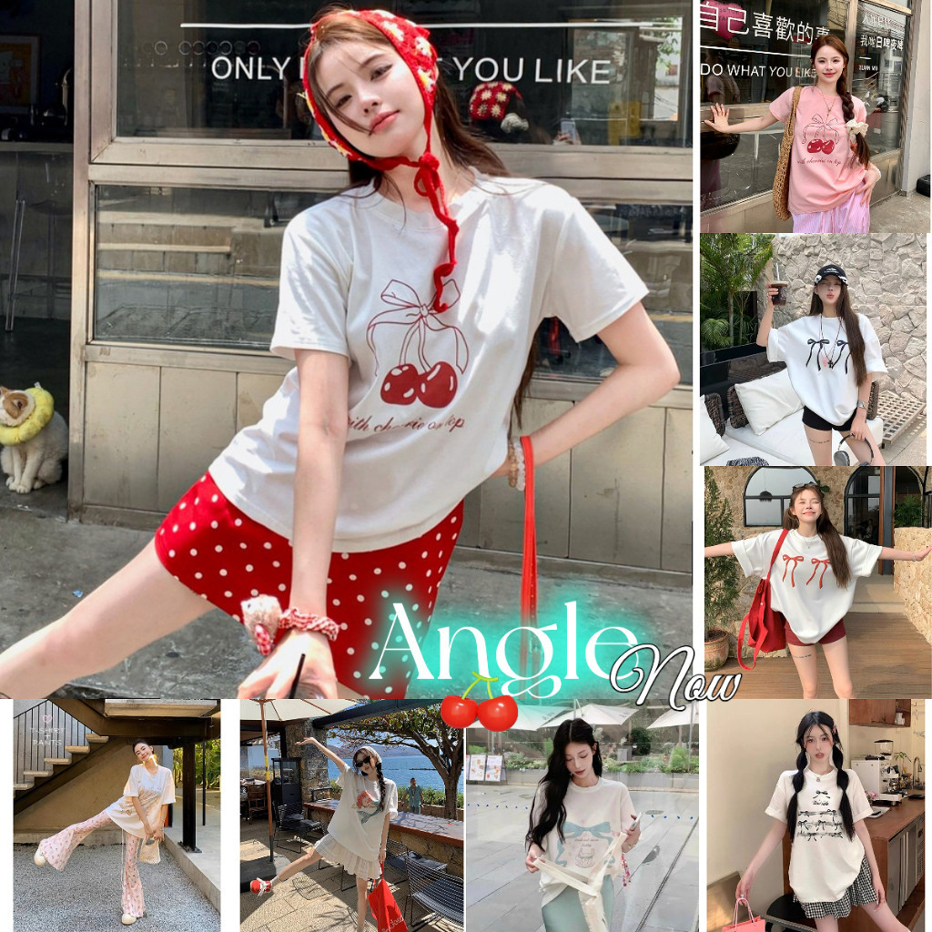 ซื้อ （จัดส่งตลอด 24 ชั่วโมง）Angle Official 🎀 เสื้อยืดโบว์  ลายใหม่ล่าสุด (TC)