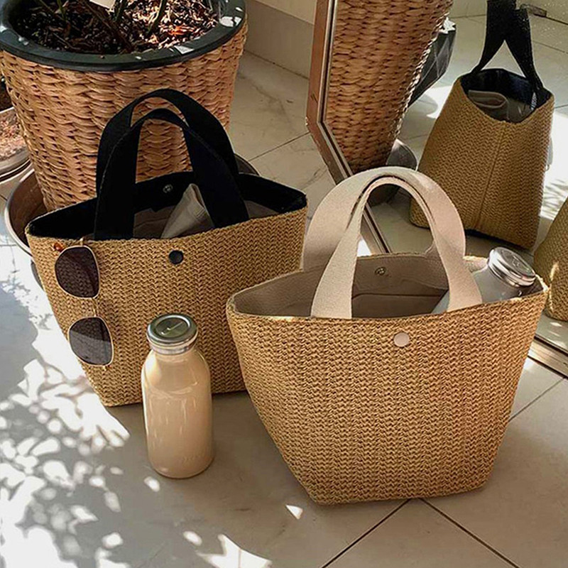 Nly Elegant สุภาพสตรีฟางทอกระเป๋าถือผู้หญิง Holiday Beach Casual Tote Top-Handle กระเป๋าแฟชั่น Retro กระเป๋าสะพาย N