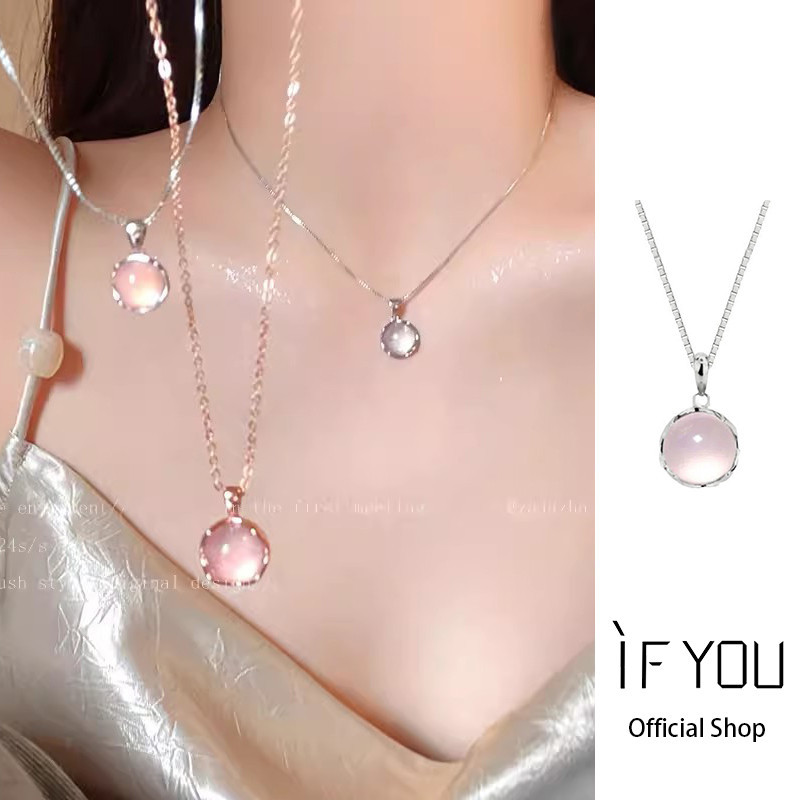 Ifyou รอบ Chalcedony จี้สร้อยคอผู้หญิง Simple Moonstone สร้อยคออุปกรณ์เสริมเครื่องประดับ