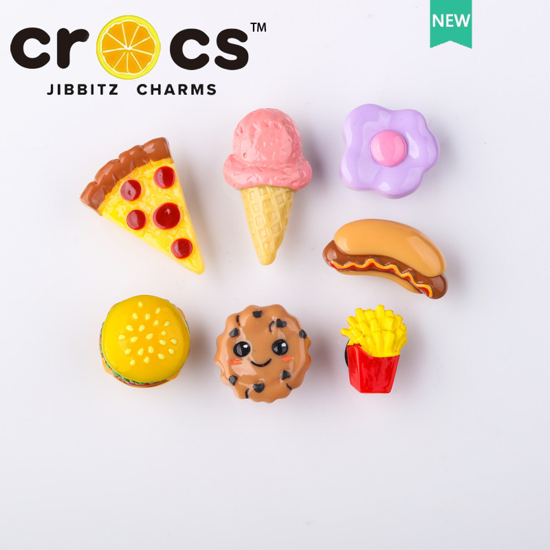 Jibbitz crocs หัวเข็มขัดรองเท้าหลุมอุปกรณ์เสริมพิซซ่าเบอร์เกอร์ไอศกรีมการ์ตูน Gourmet ตกแต่งหัวเข็มขัด