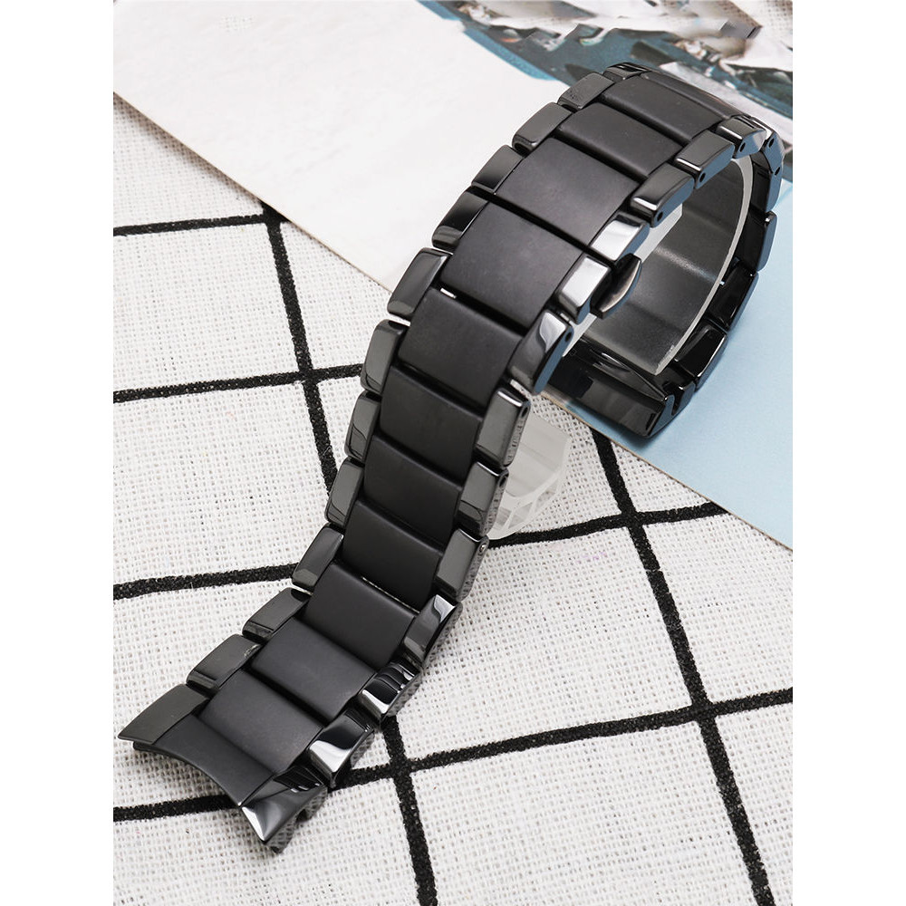 Strap สายนาฬิกาเซรามิก Armani AR1451/125/1400/1410/0382 โซ่นาฬิกาผู้ชายอัศวินสีดําและสีขาว