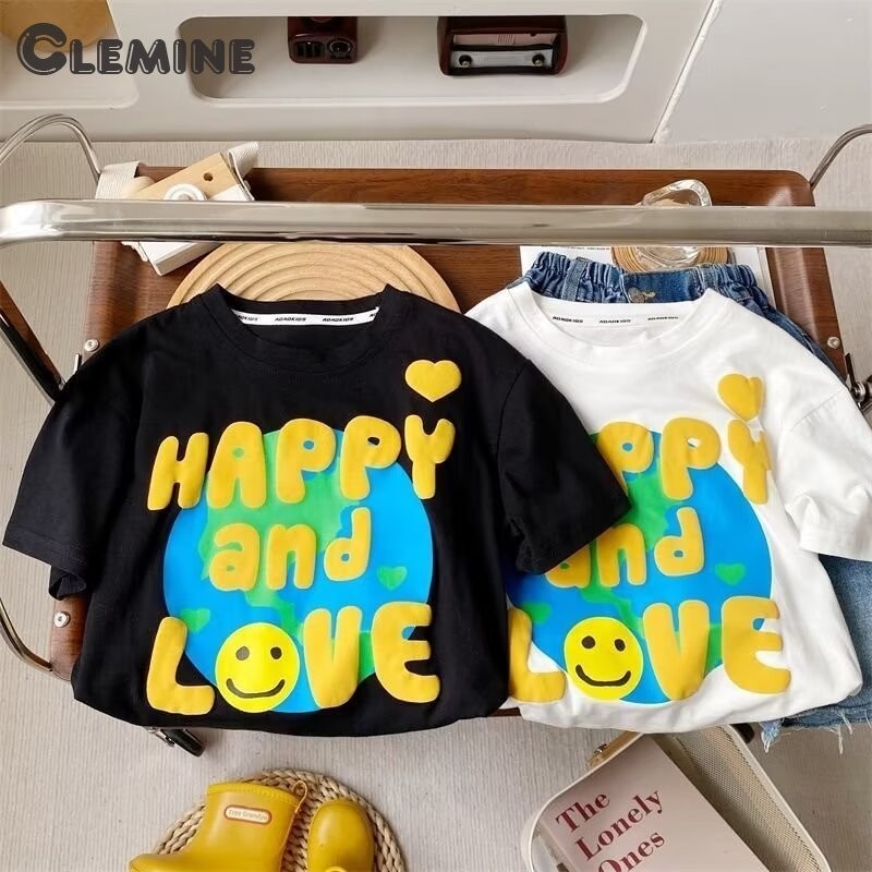 Clemine เด็กแขนสั้น TikTok bottoming เสื้อสไตล์เดียวกันเสื้อยืดครึ่งแขนอินเทรนด์อเนกประสงค์สไตล์ฮ่องกงเสื้อยืดญี่ปุ่นอเมริกันสบายๆ
