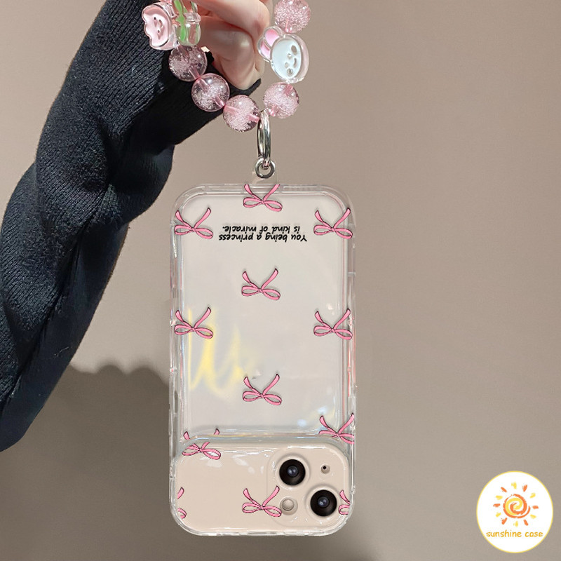 กระจกแต่งหน้าทรงโบว์แบบเต็มจอ สีชมพู เคสสำหรับไอโฟน11 For iPhone12 13 14 15Pro MAX X XS XR XS 7 8Plus SE2020เคสโทรศัพท์ - รูปที่ 3