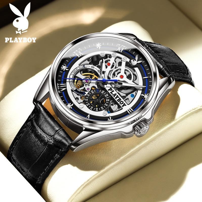 Playboy 3032 Simple Trend เข็มขัดนาฬิกากลไกอัตโนมัตินาฬิกาผู้ชายกันน้ํา (กล่องนาฬิกาเดิม)