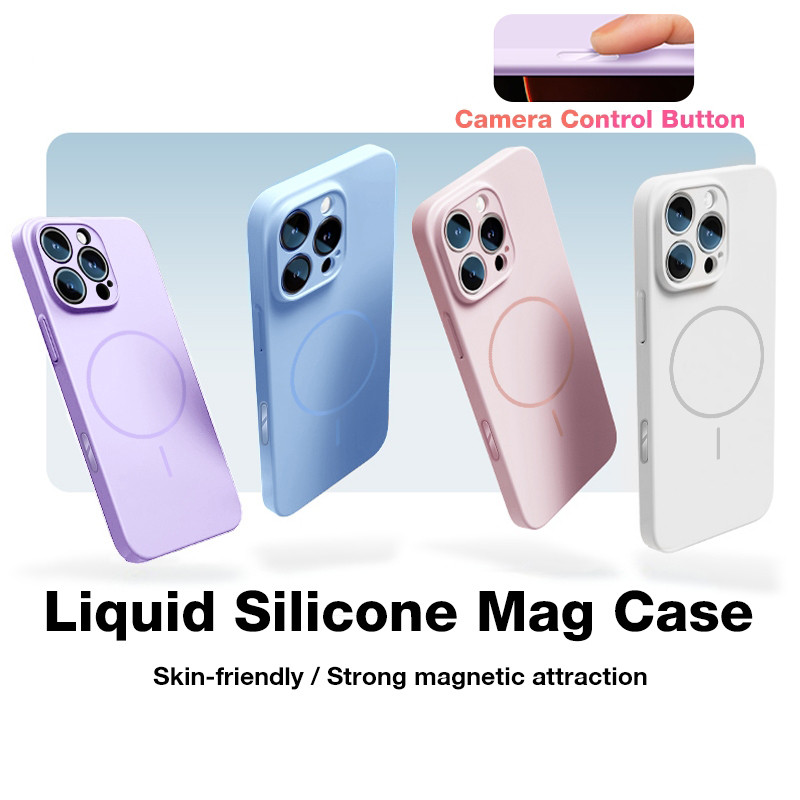 เคสโทรศัพท์ซิลิโคนเหลวแบบแม่เหล็กสำหรับ iPhone 16 15 14 13 12 11 Pro Max ฝาหลังแข็งที่เป็นมิตรกับผิว