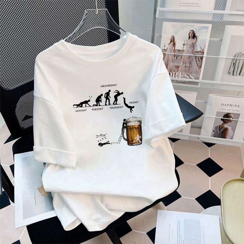 Top.basic🔥beerพิมพ์ลายวินเทจ สตรีทแฟชั่น เสื้อ "Alcohol program" โคตรนุ่ม OVERSIZEเสื้อเท่ๆ เสื้อยืดunisex