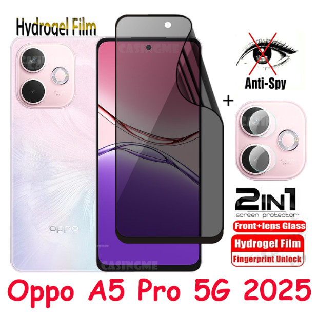 สําหรับOppo A5 Pro 5G 2025 Softความเป็นส่วนตัวHydrogelฟิล์มAnti-Spyคลุมทั้งหมดป้องกันหน้าจอAnti Peekความเป็นส่วนตัวฟิล์มสําหรับOppo A5x Pro A5Pro 5A OppoA5Pro 5G 4Gกล้องด้านหลังป้องกันฟิล์ม