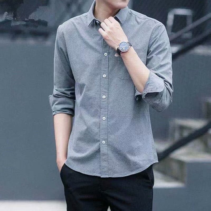 เสื้อเชิ้ตแขนยาวผู้ชาย รุ่นใหม่ สไตล์เกาหลี ลายทางสุดเท่ ทรงหลวม ใส่ลำลองสบาย แมทช์ง่ายทุกโอกาส