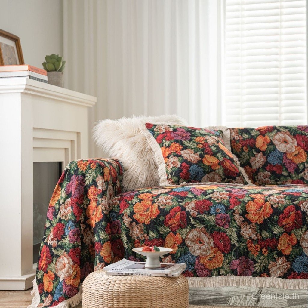 🌟GreenIsle ผ้าคลุมโซฟาโพลีเอสเตอร์ลายแจ็คการ์ดดอกไม้+สัตว์ ✨กันรอยขีดข่วนแมว+กันฝุ่น+UV ใช้ได้ทุกโซฟา 140-420 ซม. - รูปที่ 2